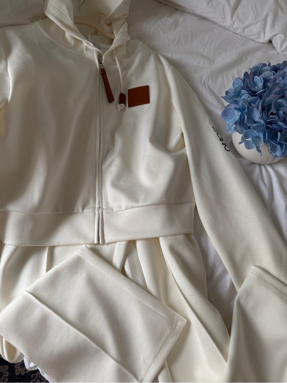 Loewe ivory  Cropped Zip Hoodie and Matching Pants Set